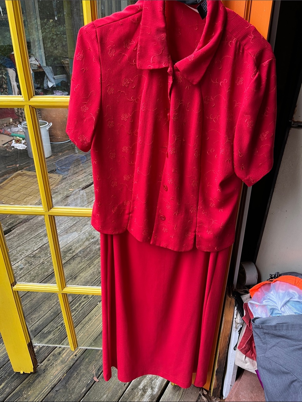 Classic Red Maxi Dress with Short-Sleeve Overlay
